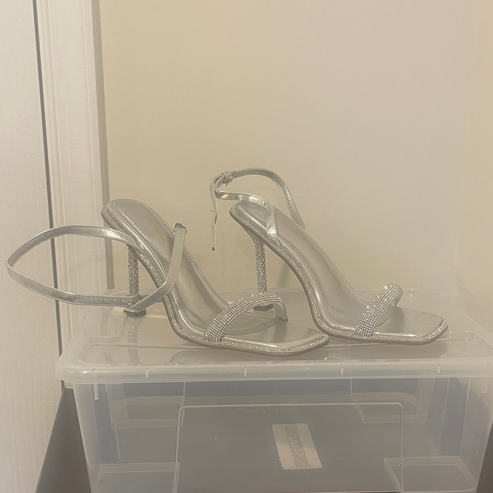 Fashion Nova Silver Strappy Heels